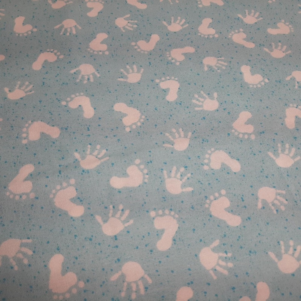 Sweet Baby Possibilities AvLyn Baby Blue Cotton Fabric Footprints Baby  2 yds